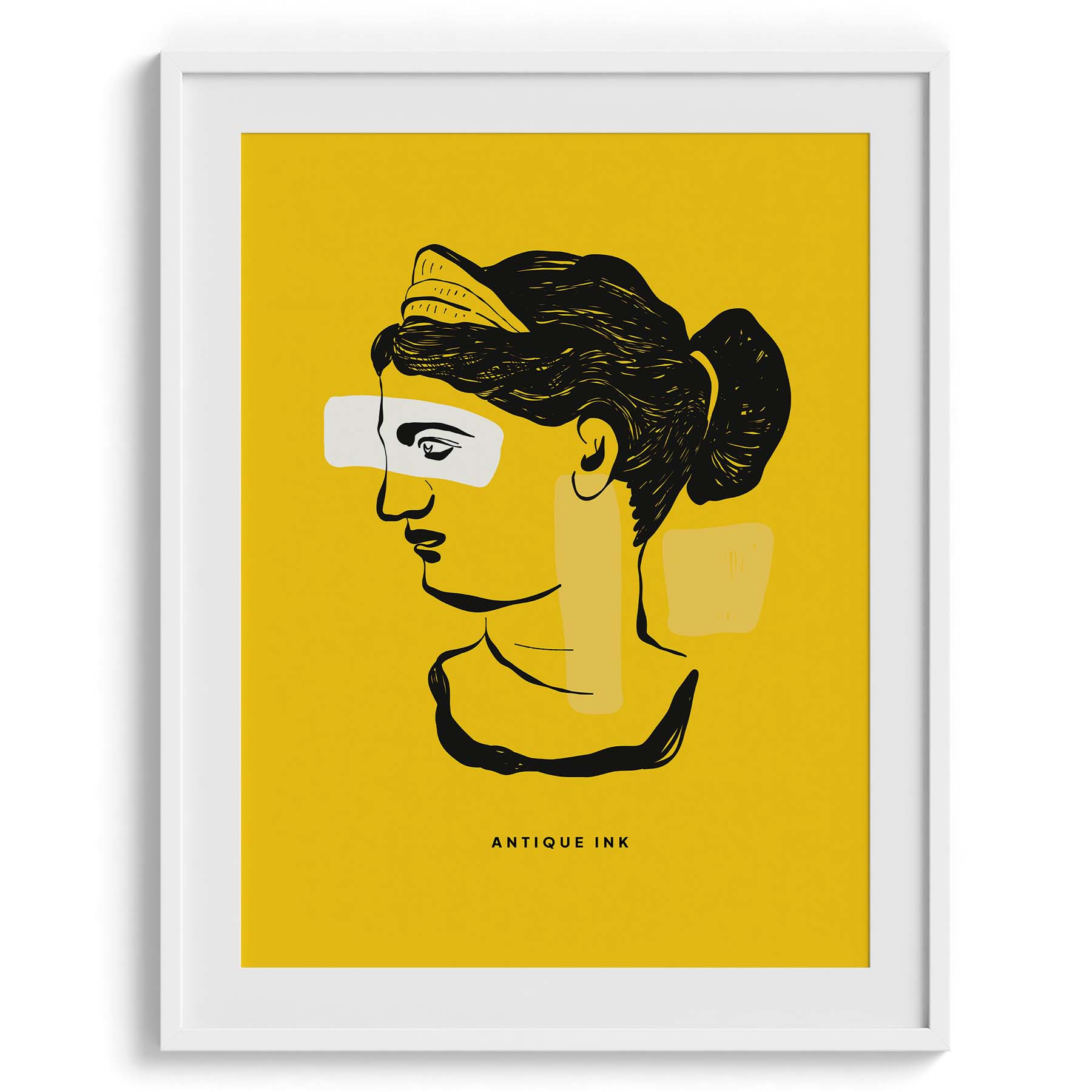 Antique Ink Portrait – Yellow Background