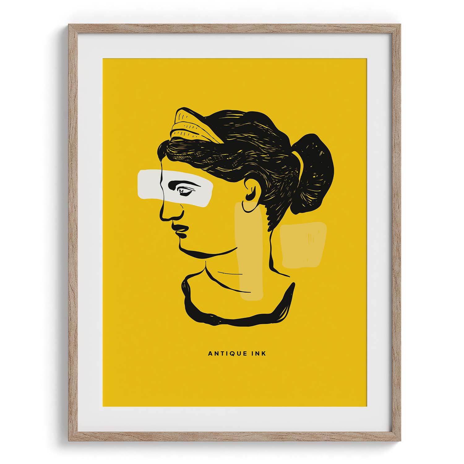 Antique Ink Portrait – Yellow Background