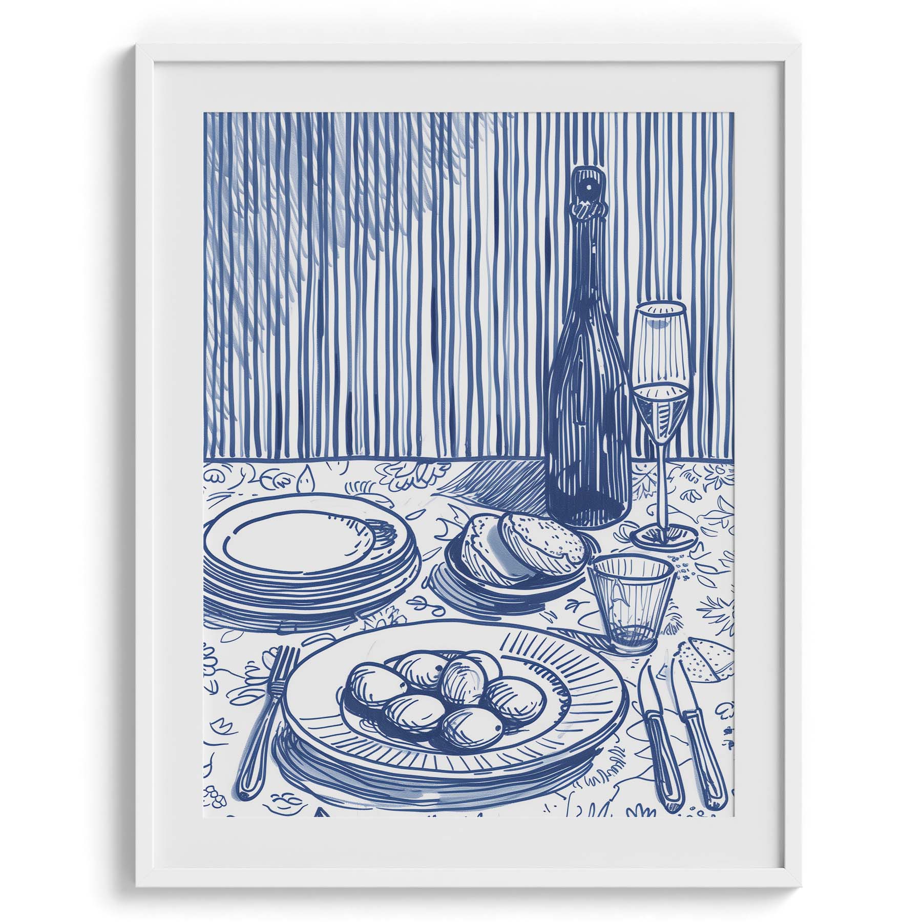 Blue Line Dinner Scene Wall Art Painting