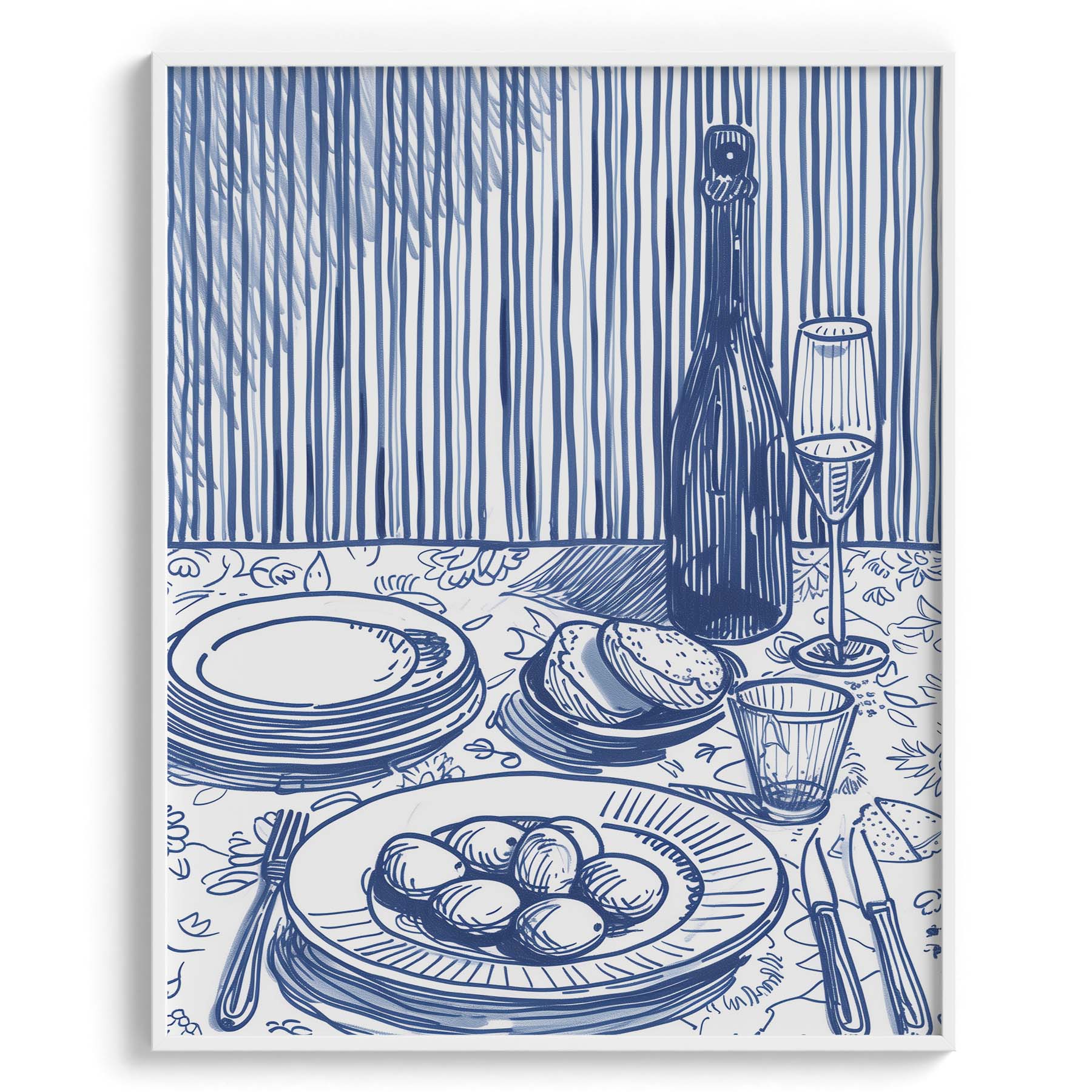 Blue Line Dinner Scene Wall Art Painting