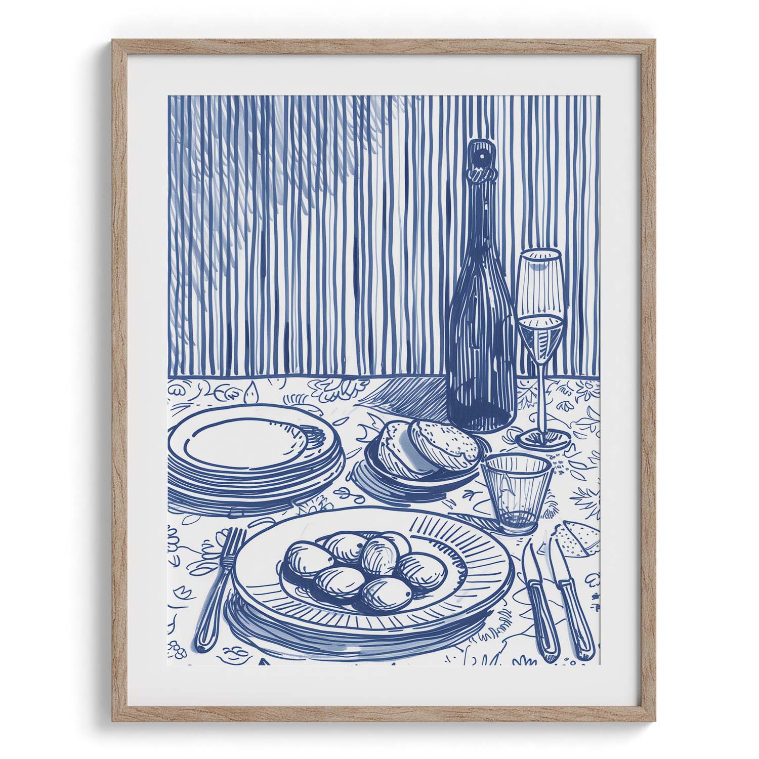 Blue Line Dinner Scene Wall Art Painting