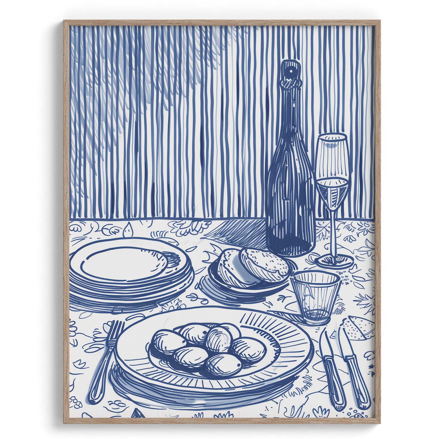 Blue Line Dinner Scene Wall Art Painting