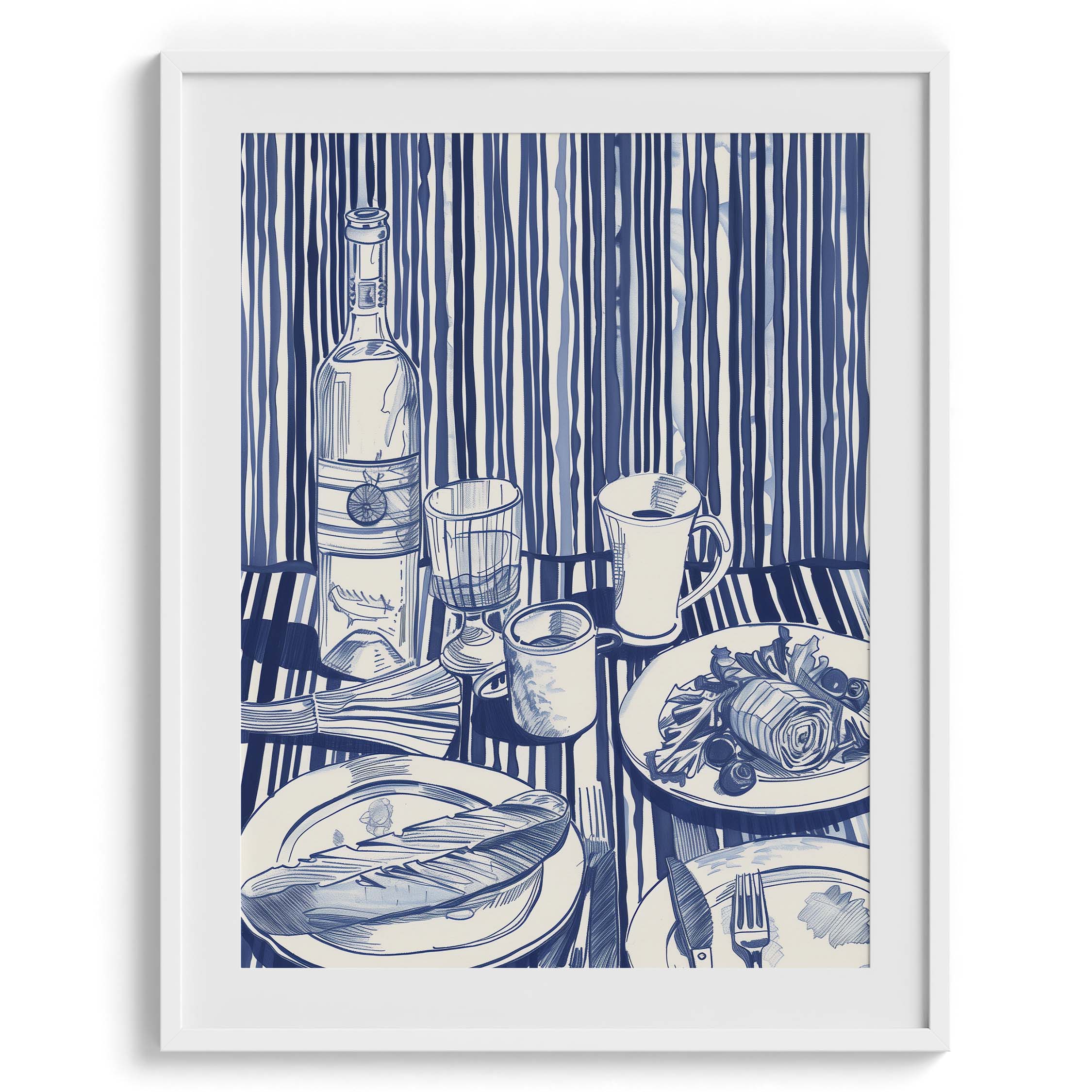 Blue Monochrome Table Setting Canvas Wall Paintings