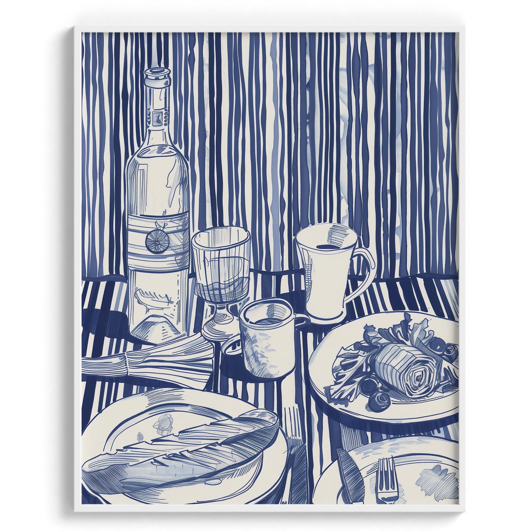 Blue Monochrome Table Setting Canvas Wall Paintings