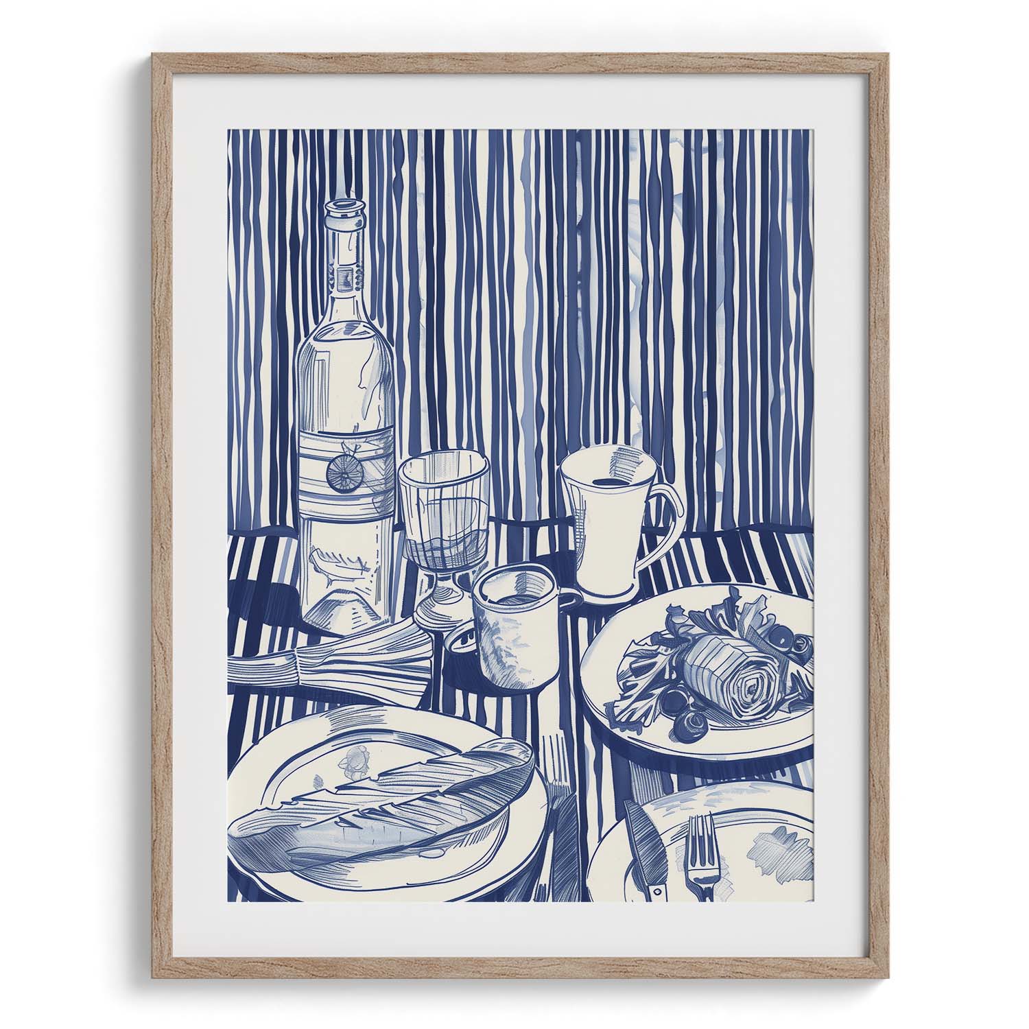 Blue Monochrome Table Setting Canvas Wall Paintings