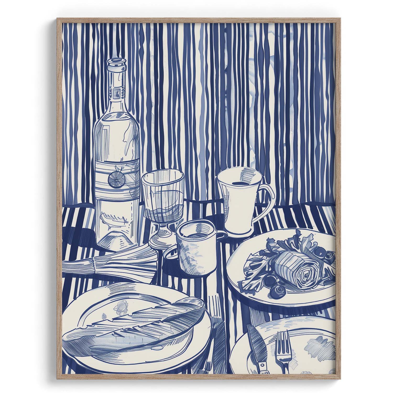 Blue Monochrome Table Setting Canvas Wall Paintings