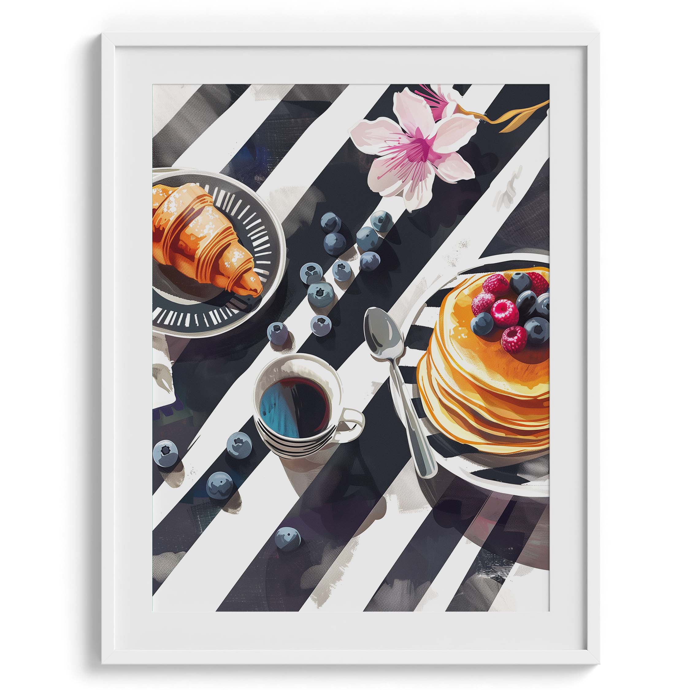 Breakfast with Pancakes and Berries Wall Painting For Kitchen