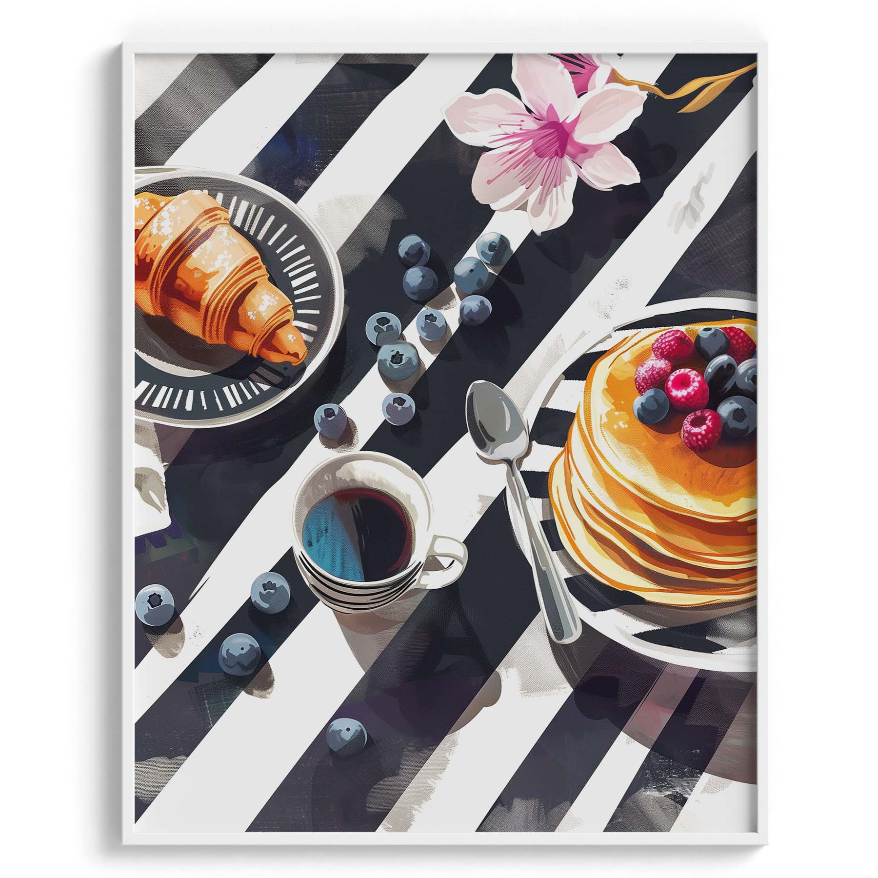 Breakfast with Pancakes and Berries Wall Painting For Kitchen