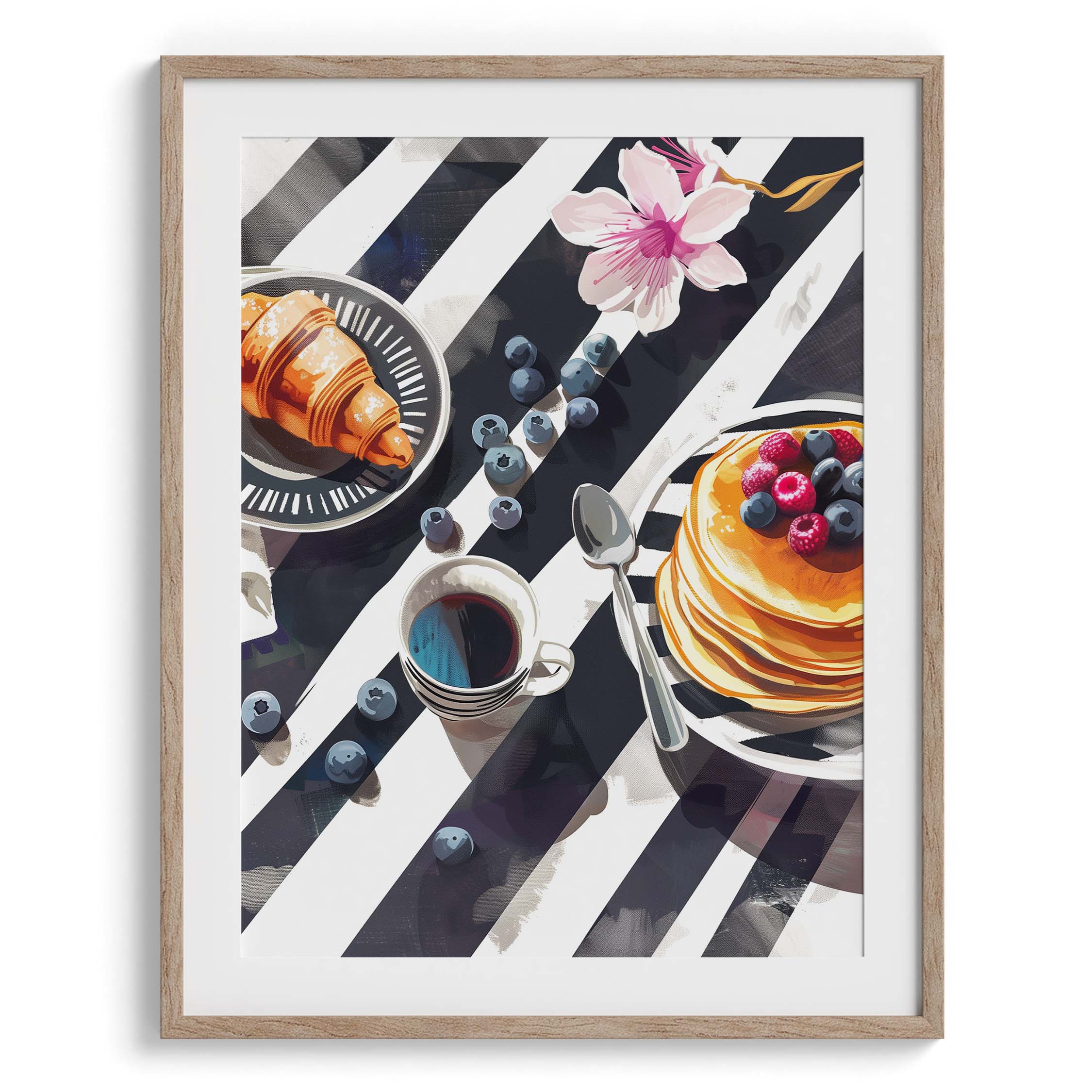Breakfast with Pancakes and Berries Wall Painting For Kitchen