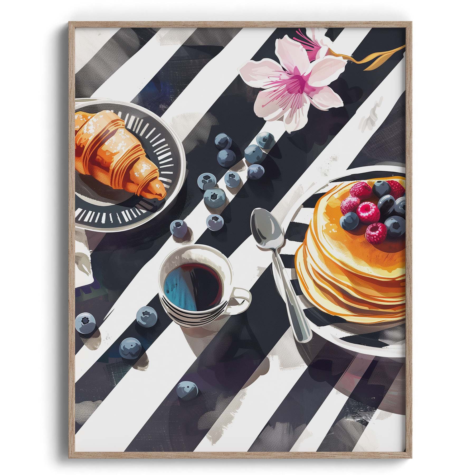 Breakfast with Pancakes and Berries Wall Painting For Kitchen