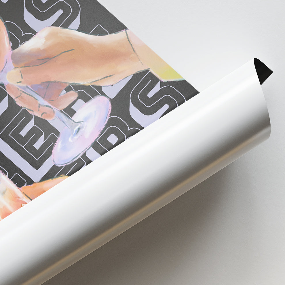 Cheers Toast Illustration Modern Wall Art