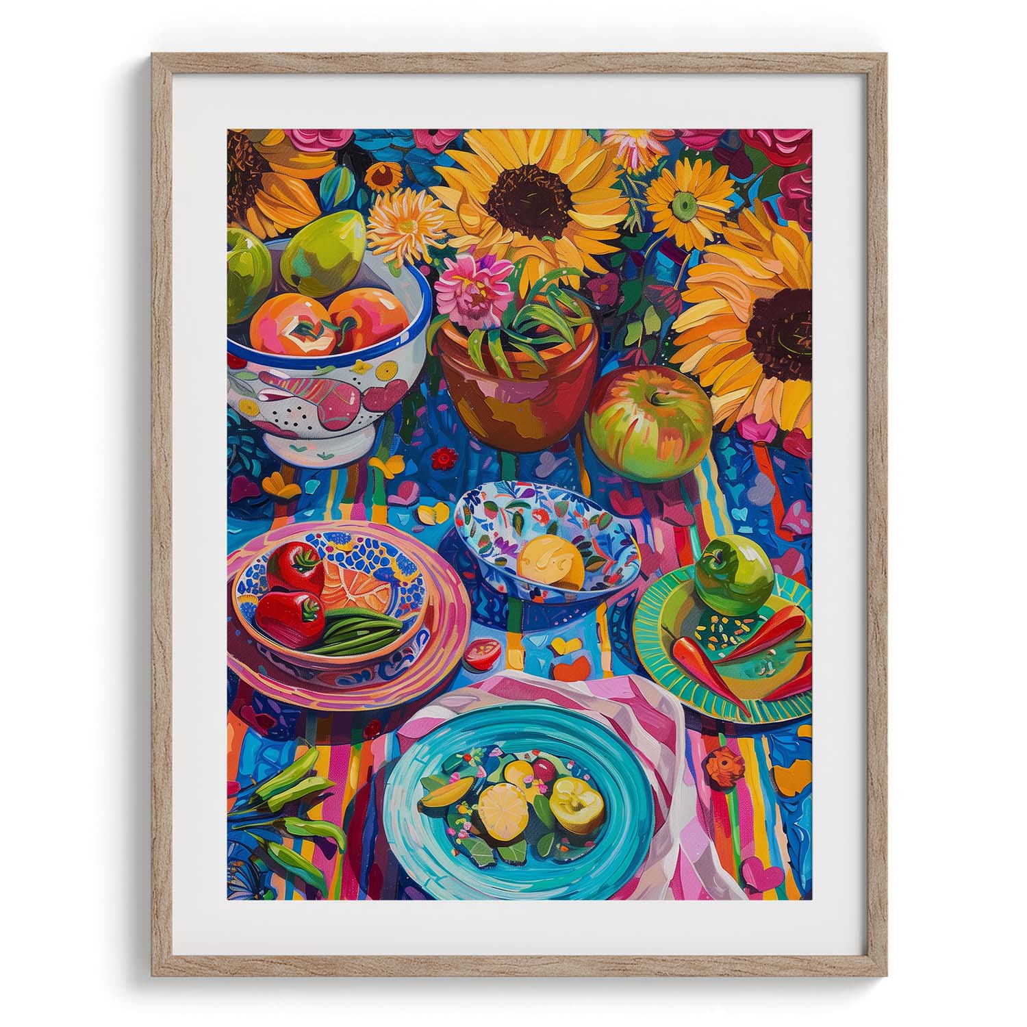 Colorful Table with Sunflowers and Fruits Wall Painting For Cafe
