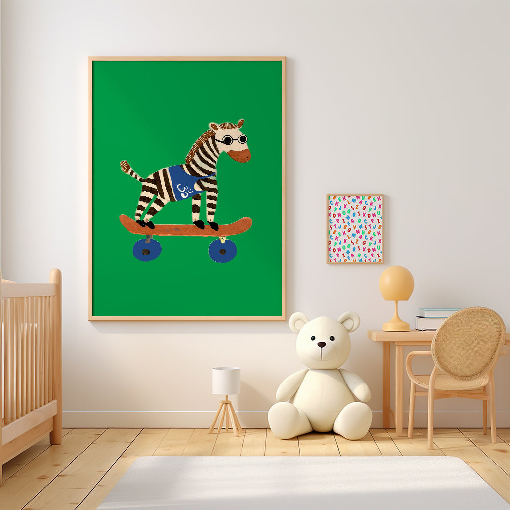 Cool Zebra on Skateboard Poster