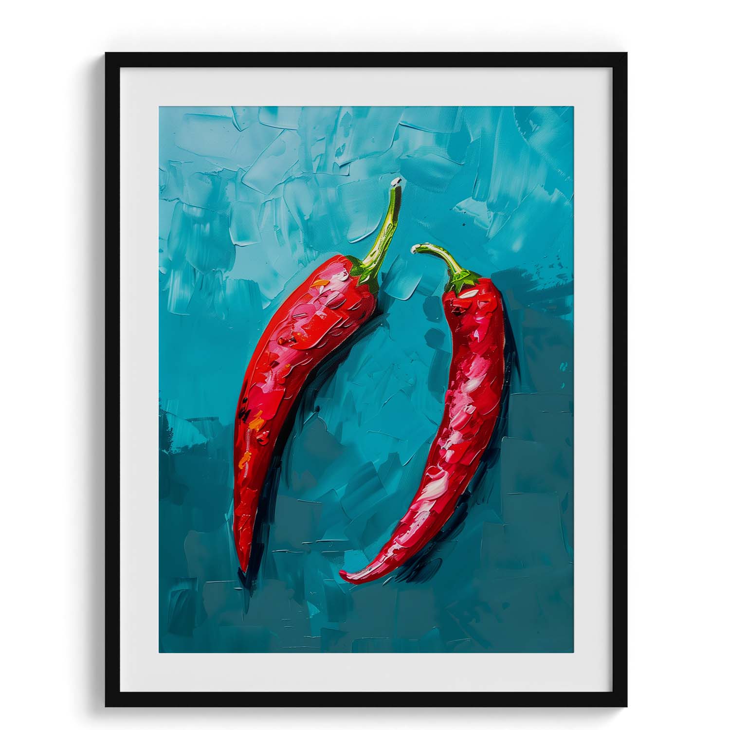 Crimson Chillies on Teal Canvas Wall Prints