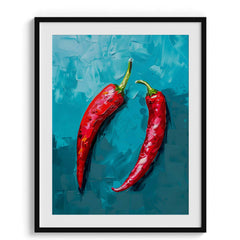 Crimson Chillies on Teal Canvas Wall Prints