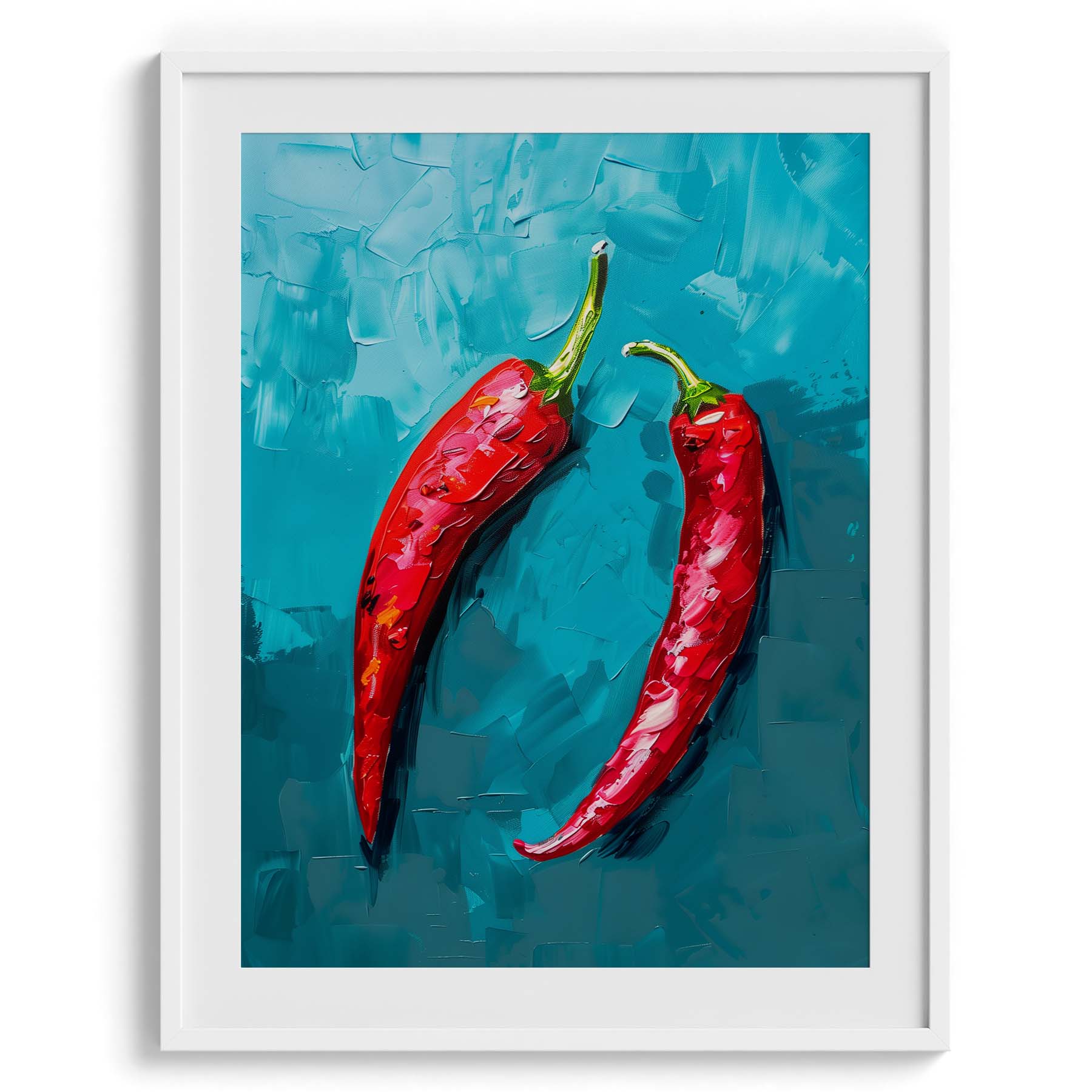 Crimson Chillies on Teal Canvas Wall Prints