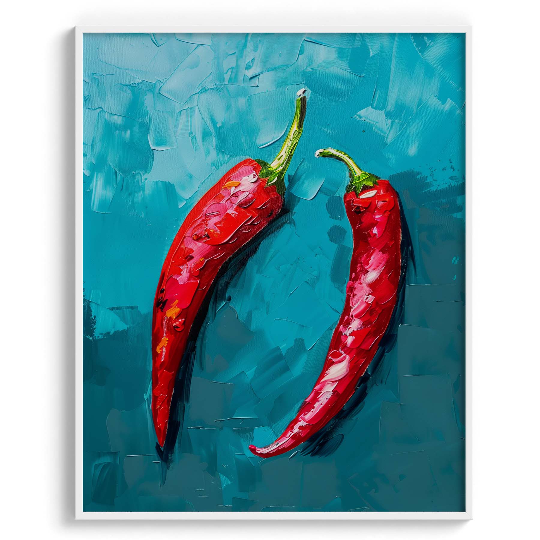 Crimson Chillies on Teal Canvas Wall Prints