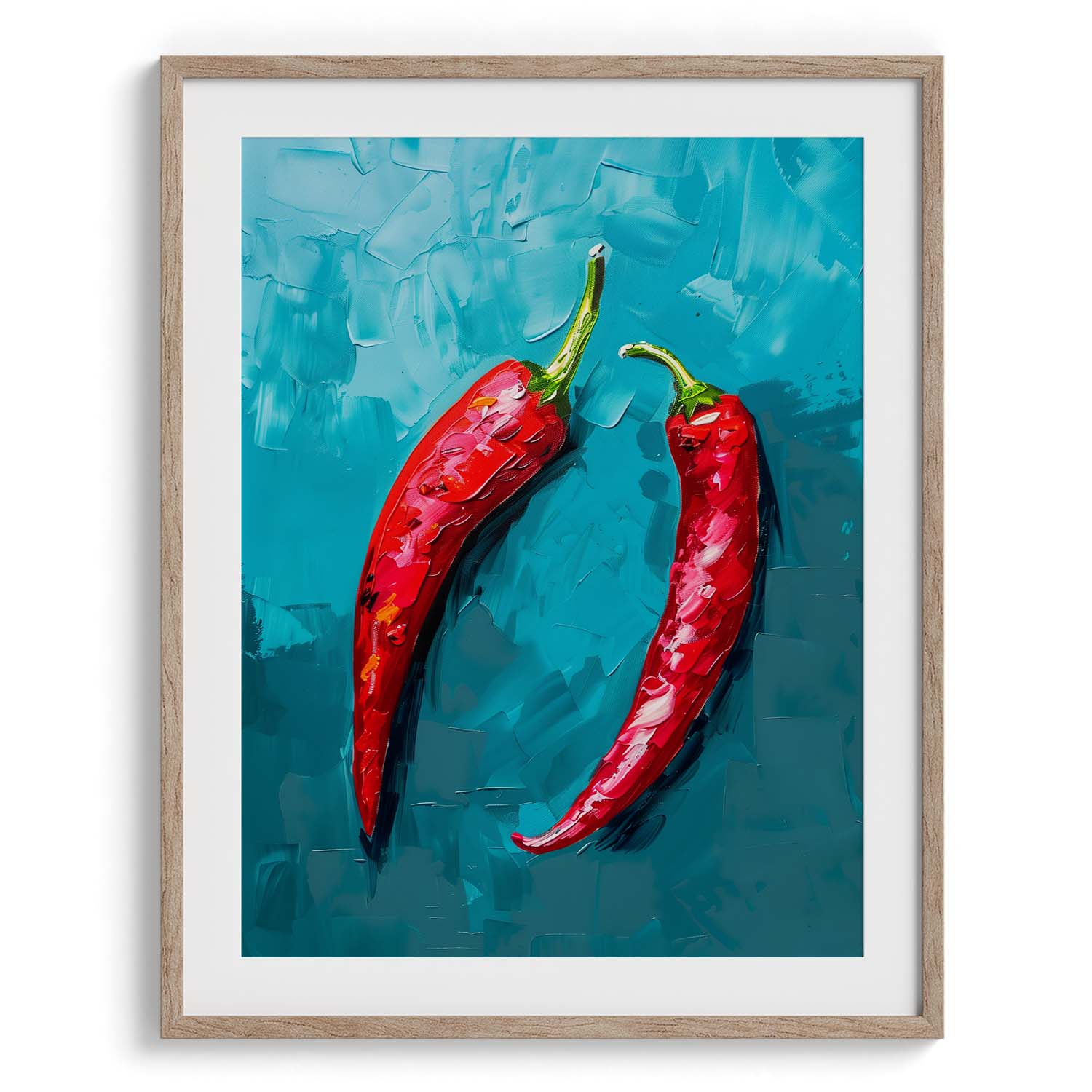 Crimson Chillies on Teal Canvas Wall Prints