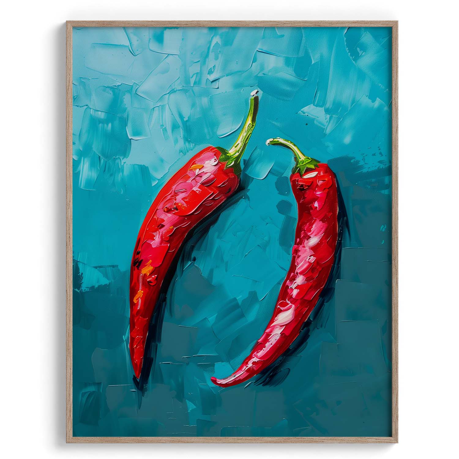 Crimson Chillies on Teal Canvas Wall Prints