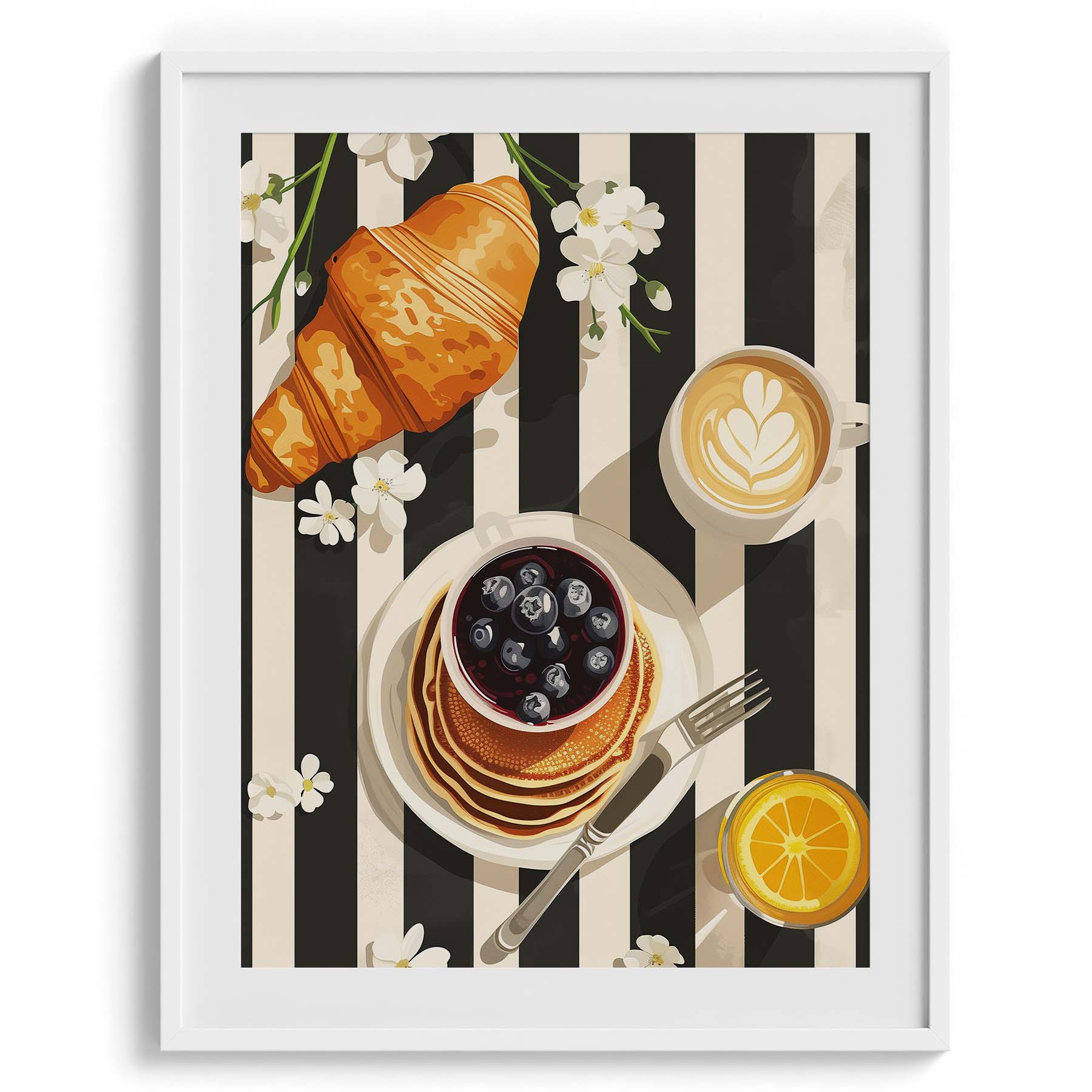 Croissant and Blueberry Breakfast Modern Wall Art