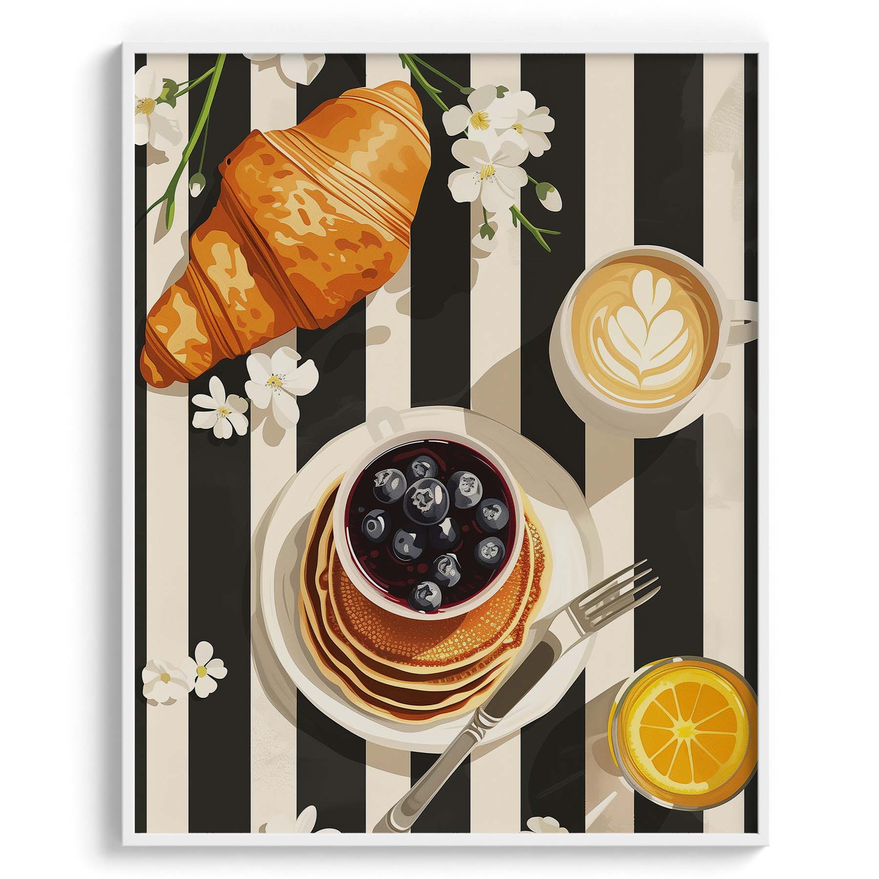 Croissant and Blueberry Breakfast Modern Wall Art