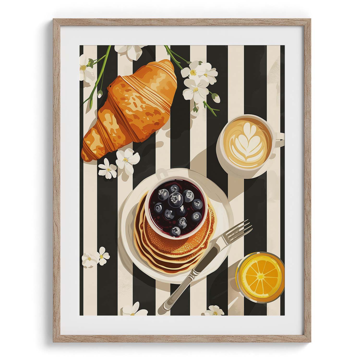Croissant and Blueberry Breakfast Modern Wall Art