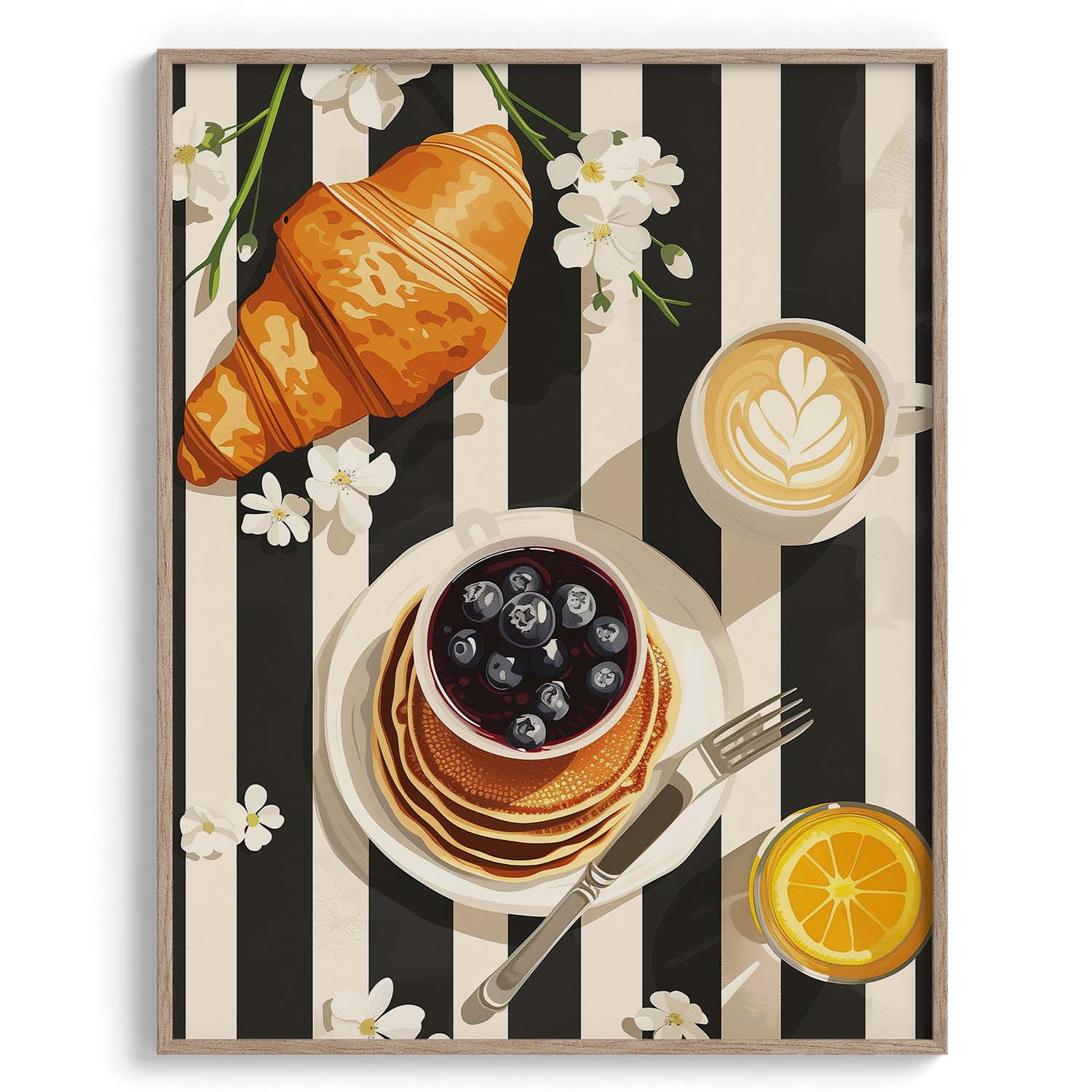 Croissant and Blueberry Breakfast Modern Wall Art