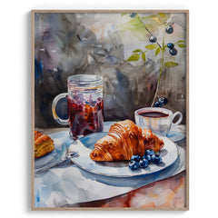 Croissant and Coffee with Berries Framed Art For Wall