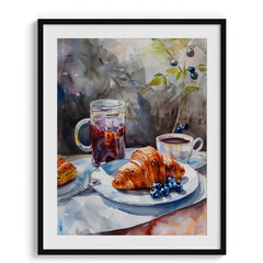 Croissant and Coffee with Berries Framed Art For Wall