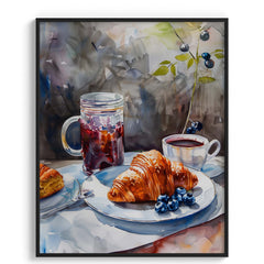 Croissant and Coffee with Berries Framed Art For Wall