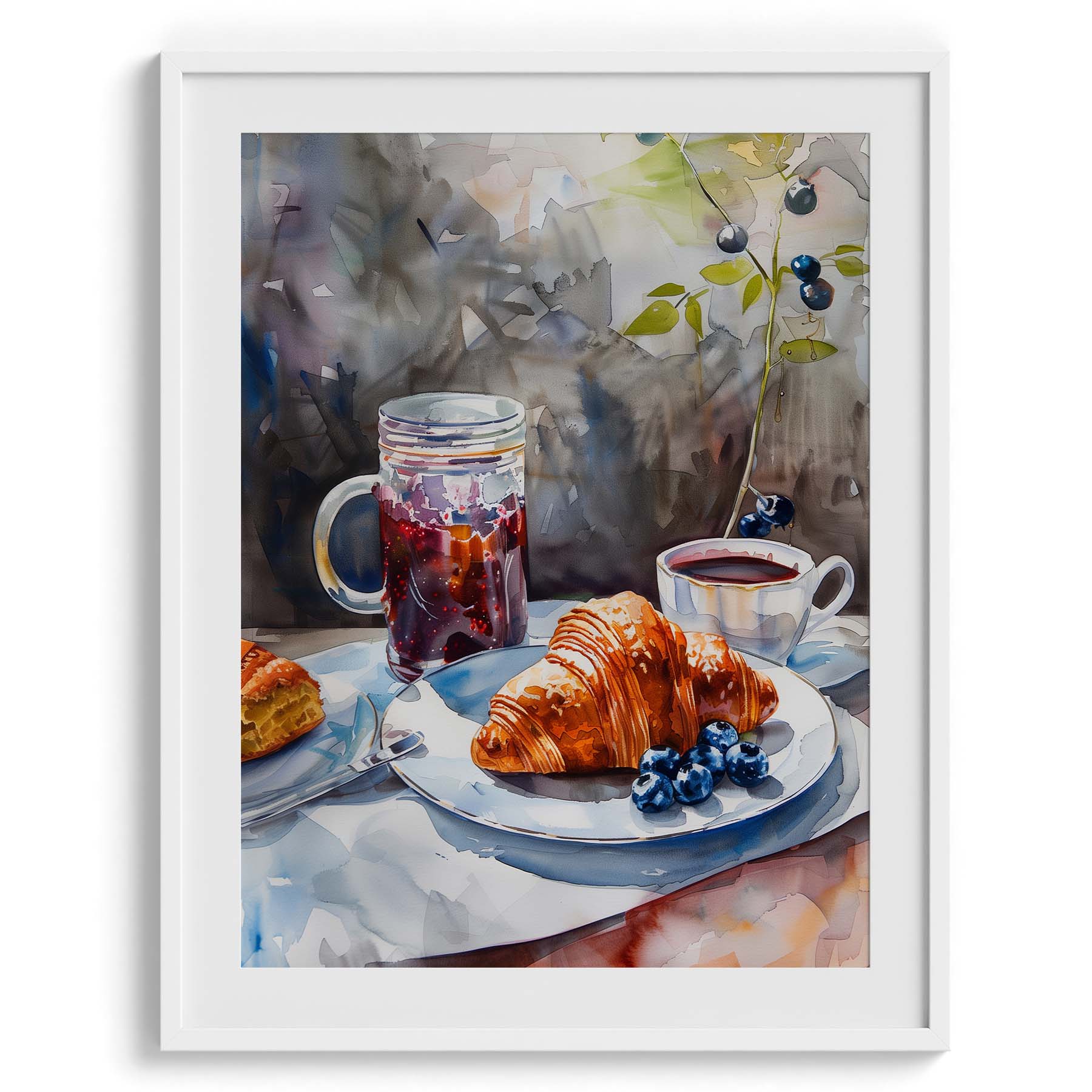 Croissant and Coffee with Berries Framed Art For Wall