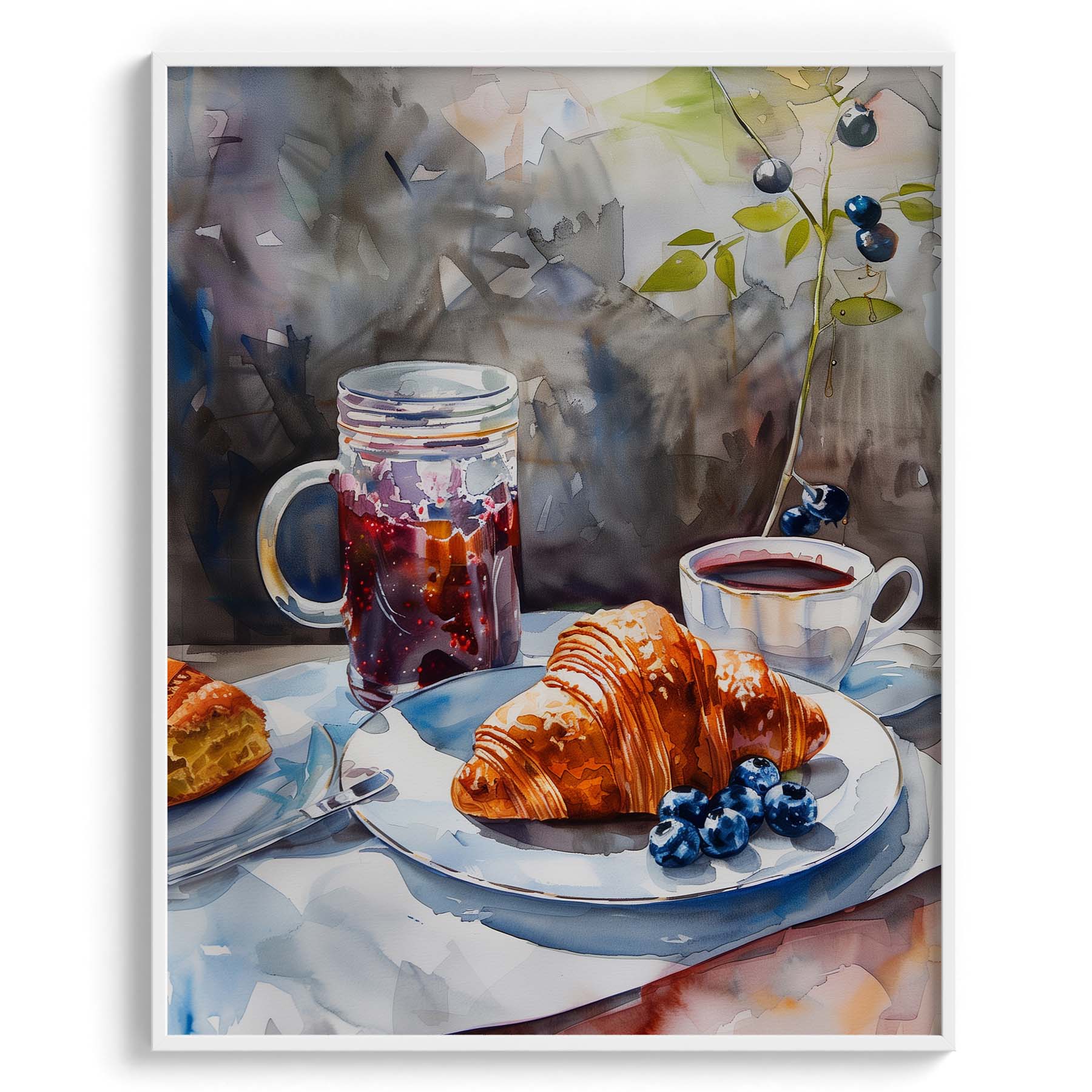 Croissant and Coffee with Berries Framed Art For Wall