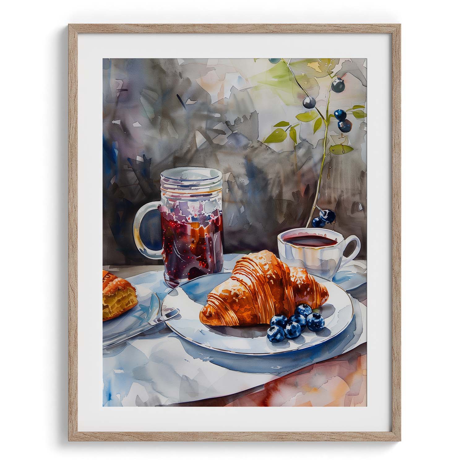 Croissant and Coffee with Berries Framed Art For Wall