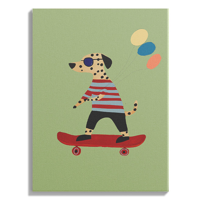 Dalmation on Skateboard with Balloons Print