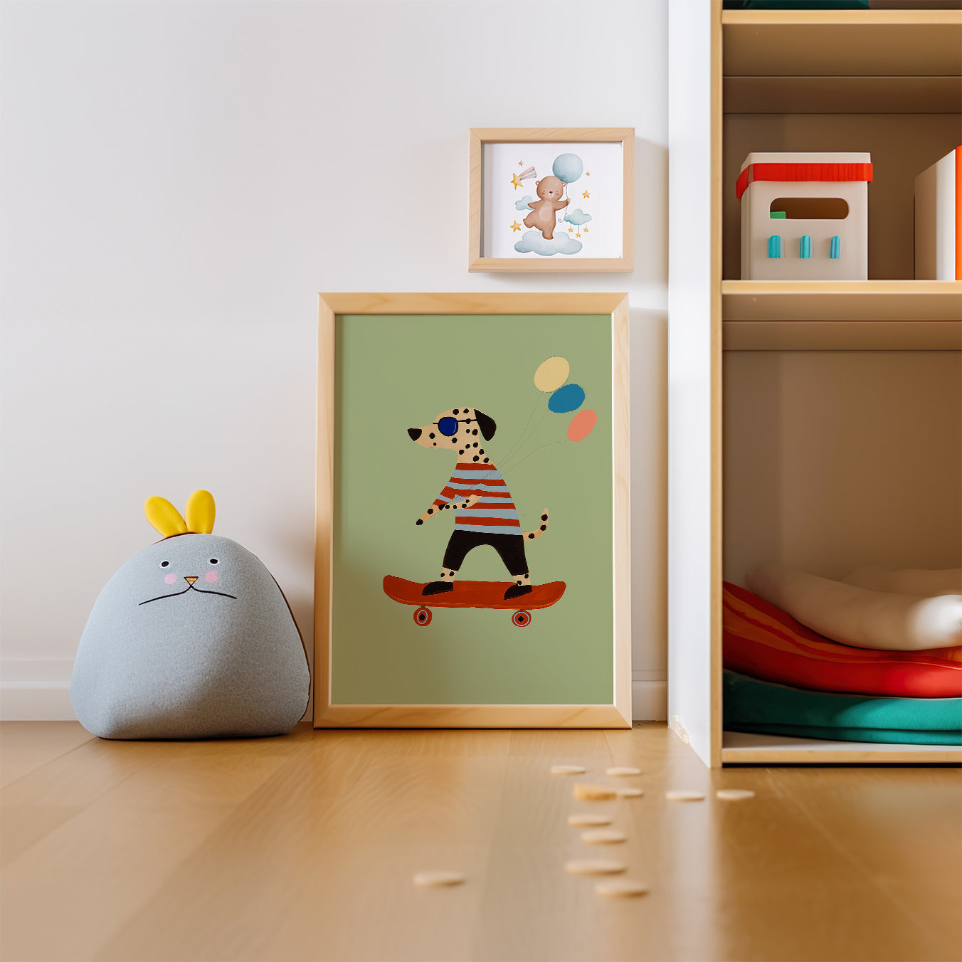 Dalmation on Skateboard with Balloons Print