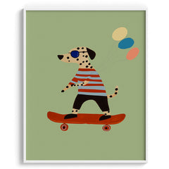 Dalmation on Skateboard with Balloons Print