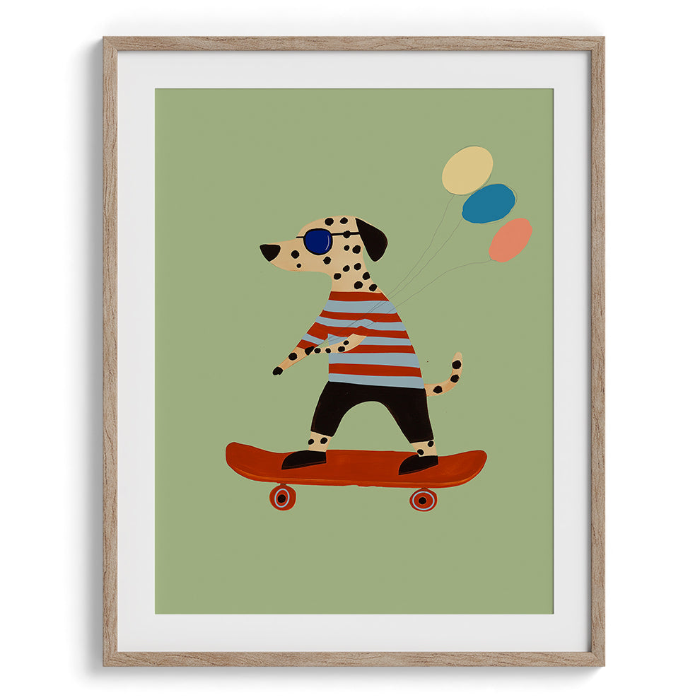 Dalmation on Skateboard with Balloons Print