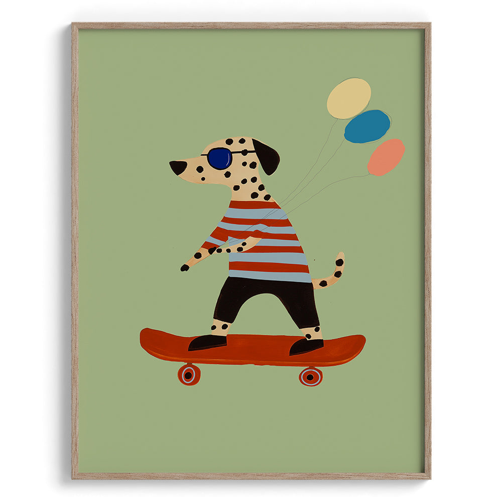 Dalmation on Skateboard with Balloons Print