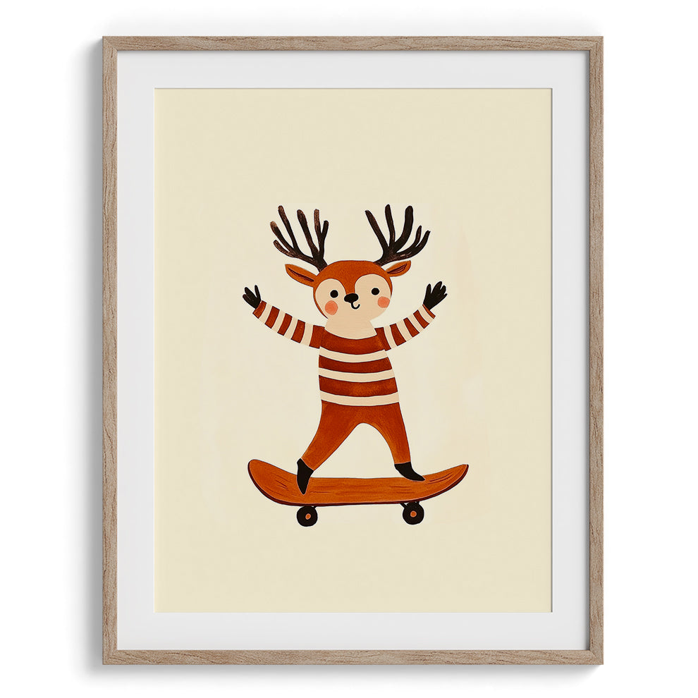  Deer on Skateboard Kids Print