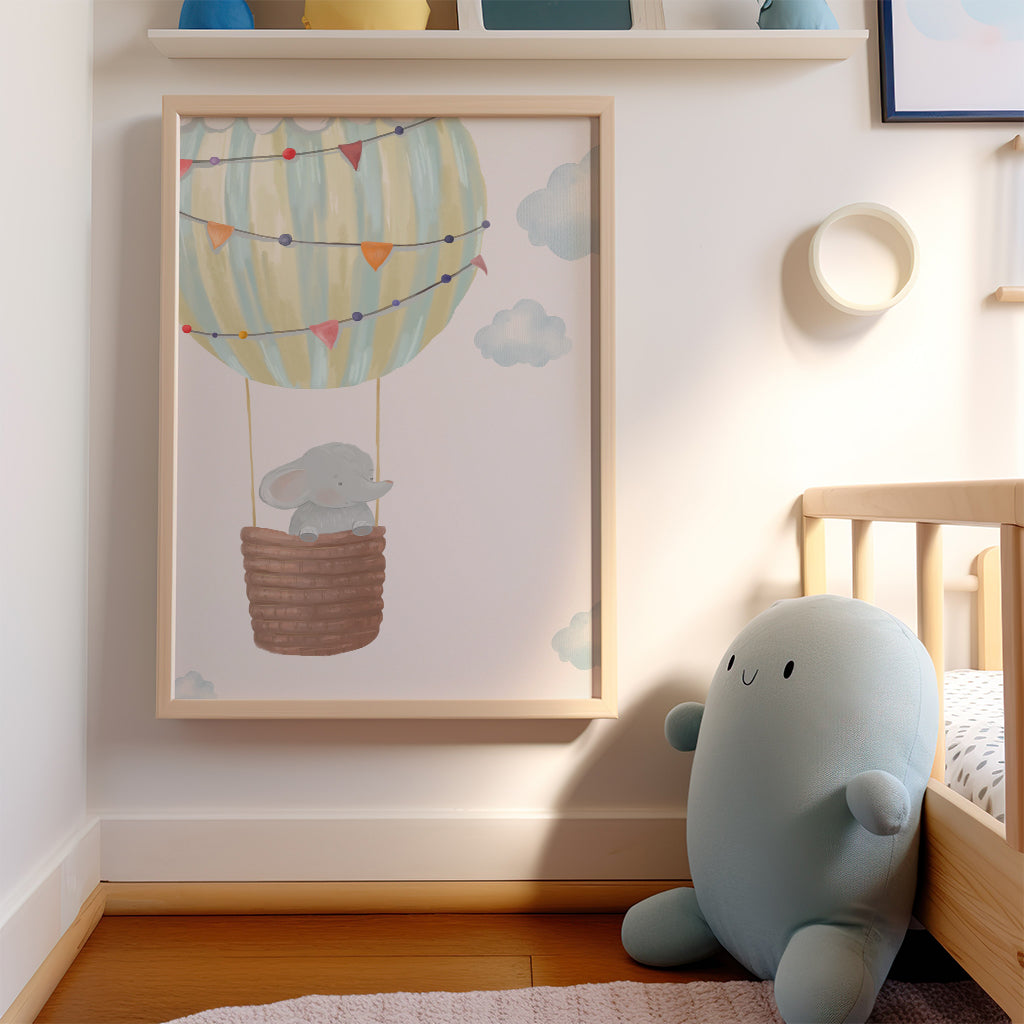 Elephant in Hot Air Balloon Wall Art