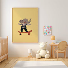 Elephant on Skateboard Illustration