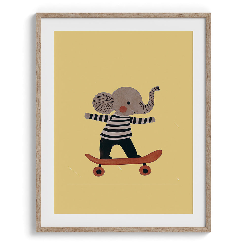 Elephant on Skateboard Illustration