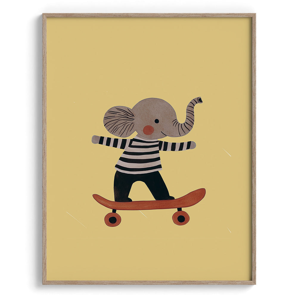 Elephant on Skateboard Illustration