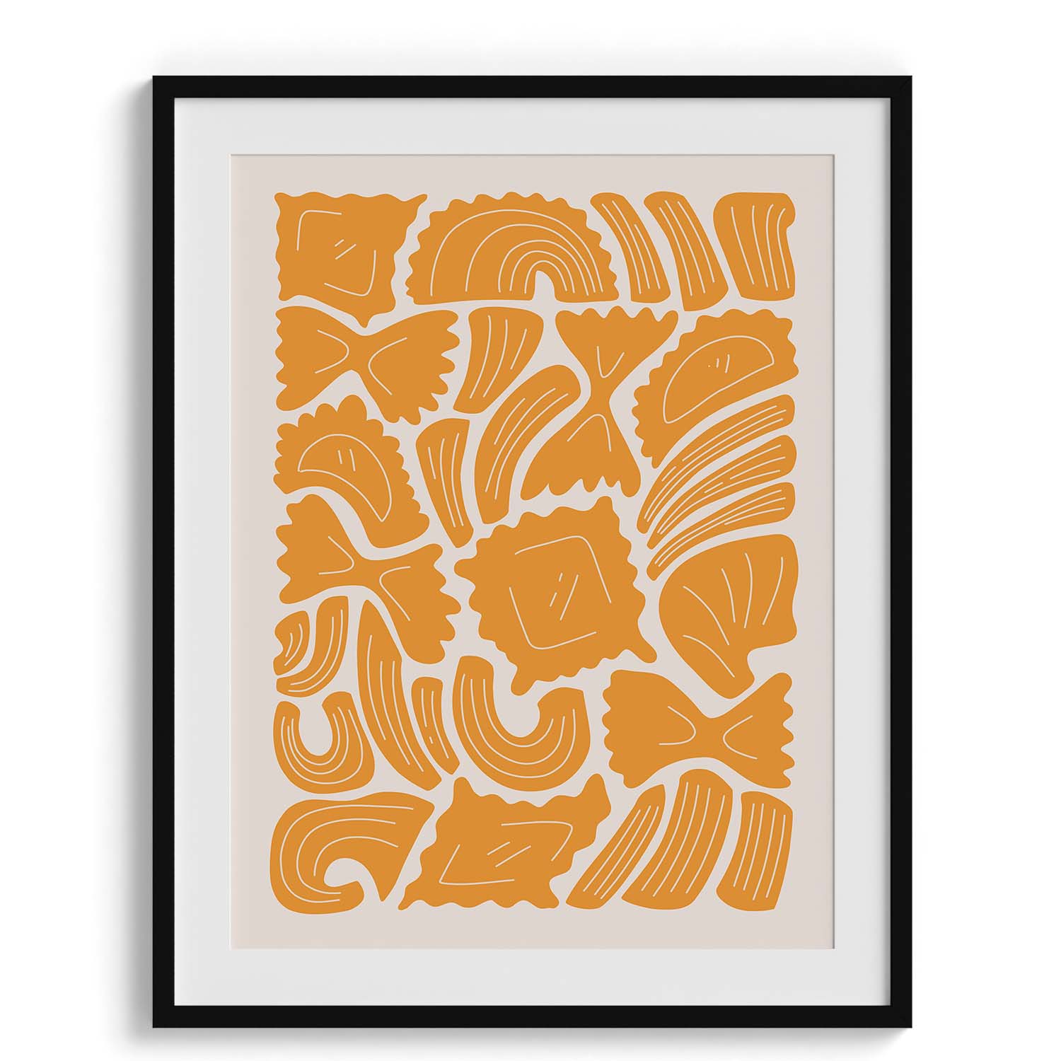 Golden Pasta Shapes Pattern Wall Frame