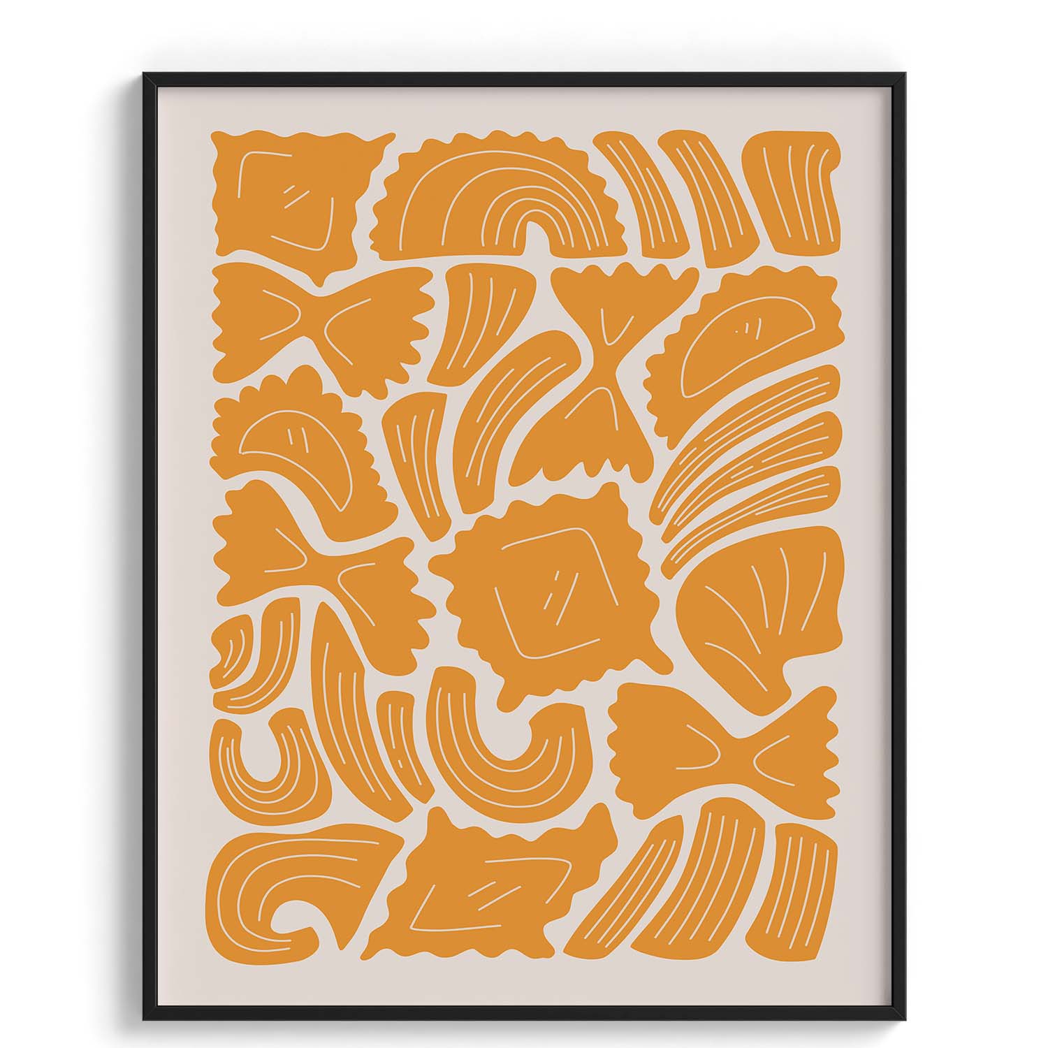Golden Pasta Shapes Pattern Wall Frame