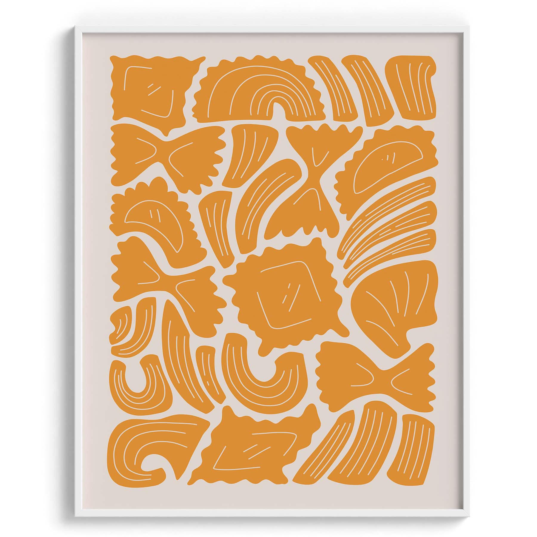 Golden Pasta Shapes Pattern Wall Frame
