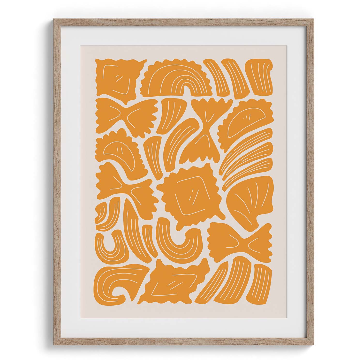Golden Pasta Shapes Pattern Wall Frame