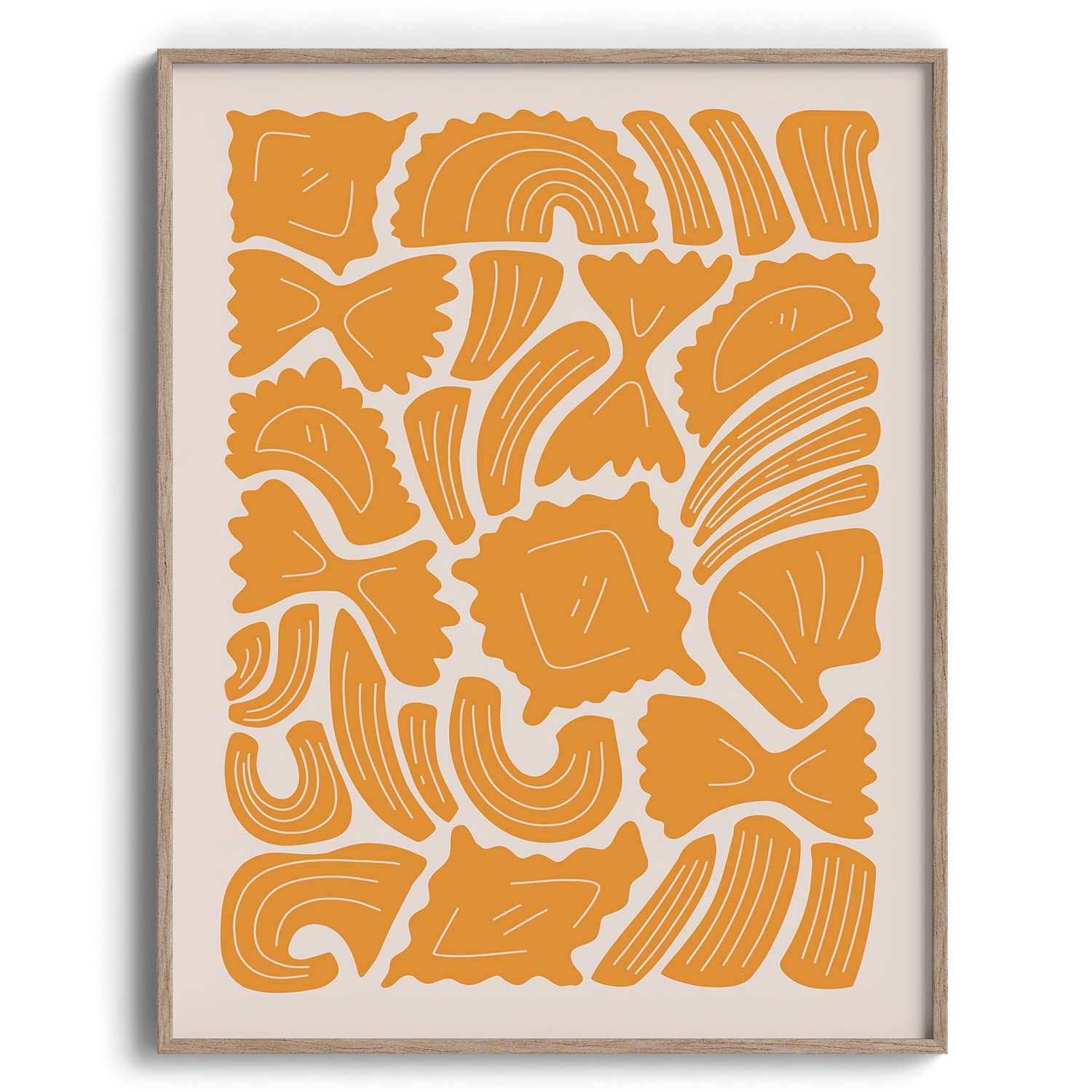 Golden Pasta Shapes Pattern Wall Frame