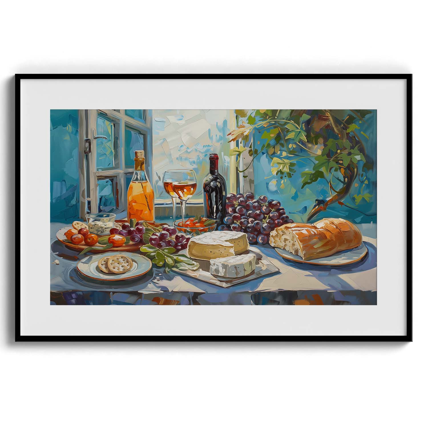 Grapes Cheese and Bread Spread Wall Art Painting