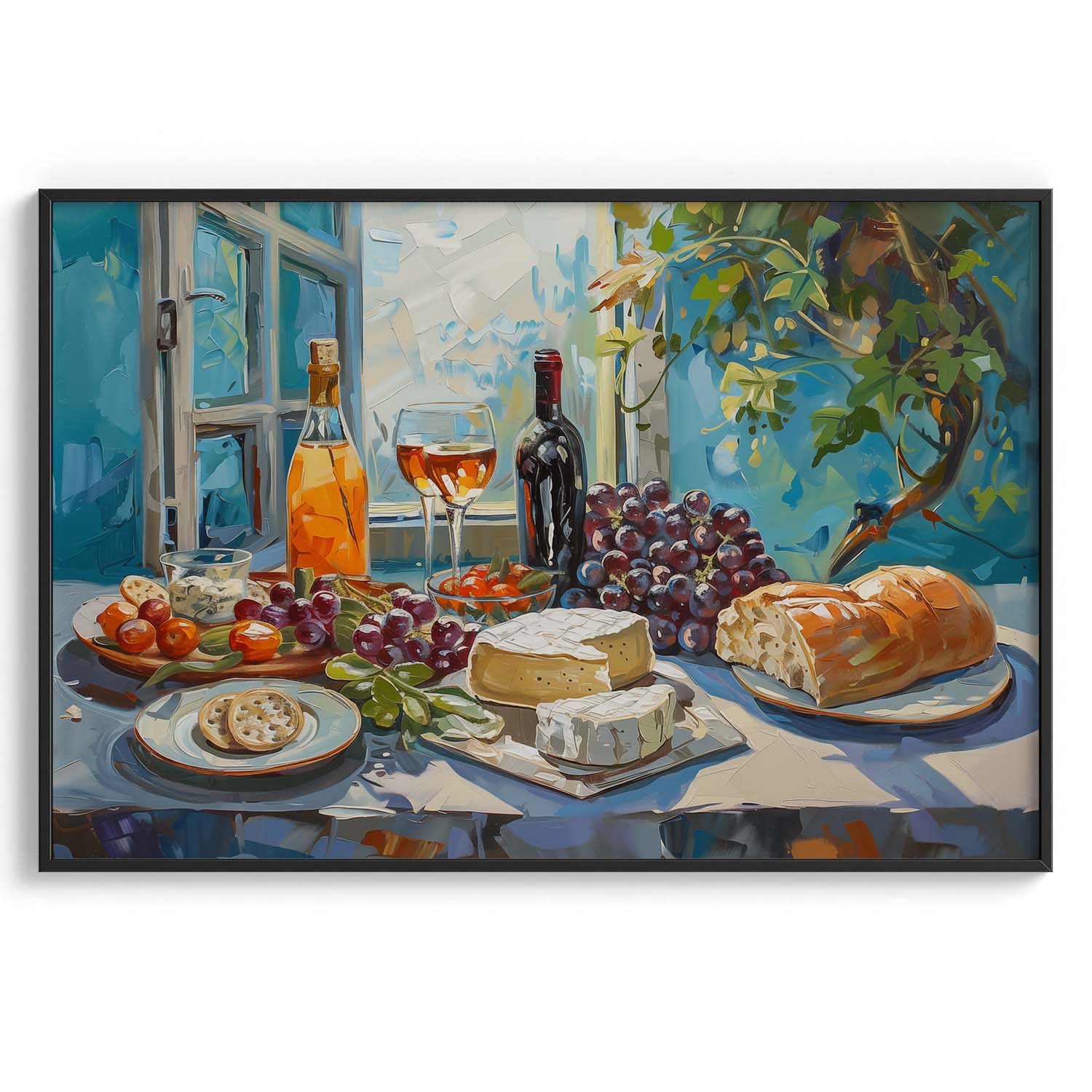 Grapes Cheese and Bread Spread Wall Art Painting
